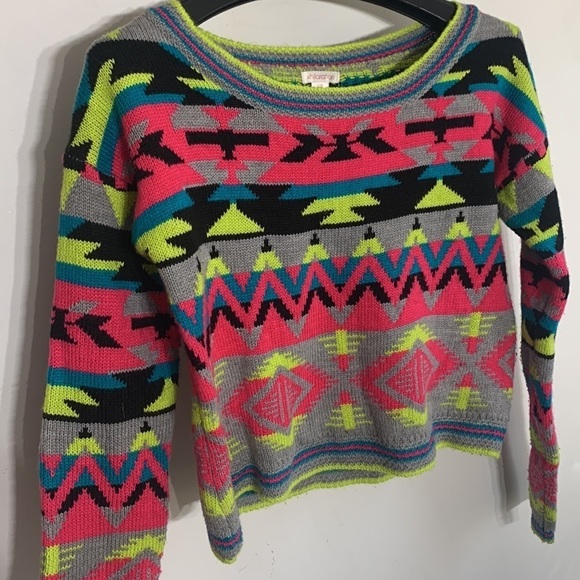 Xhilaration small long sleeve crop southwestern neon multicolor acrylic top - Picture 8 of 8